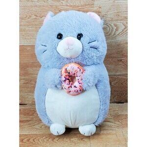 Happy Cat with Doughnut 12” Plush Grey White Kellytoy